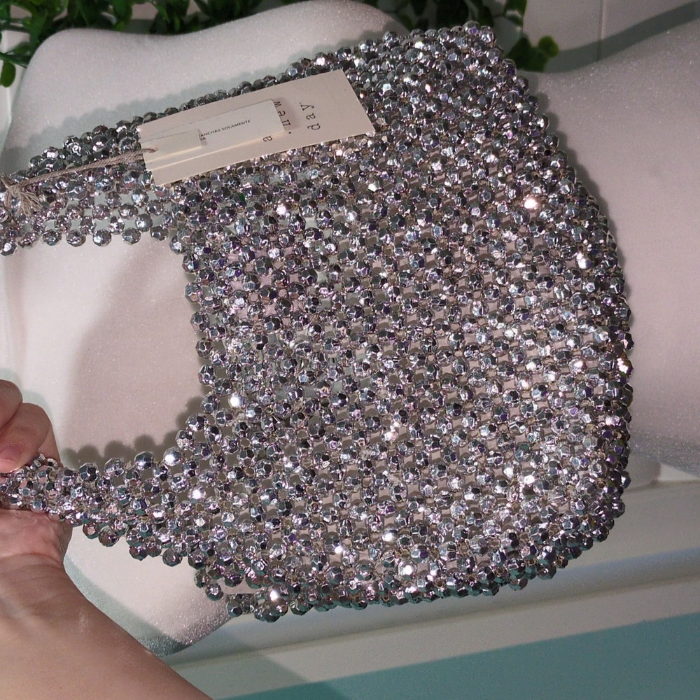 New Elegant Sparkling Silver Beaded Women's Bag